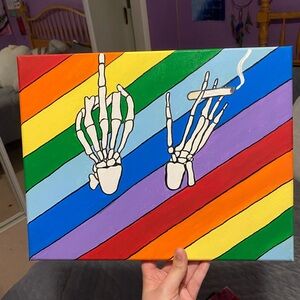 Colorful Skeleton Hand Canvas Art